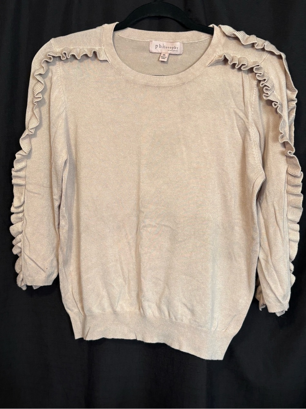 Womens XL Philosophy Republic Ruffle-Sleeve blush/beige Knit Sweater